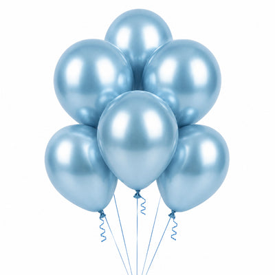 Latex Metallic Chrome Helium Balloon - Light Blue - 12 Inch