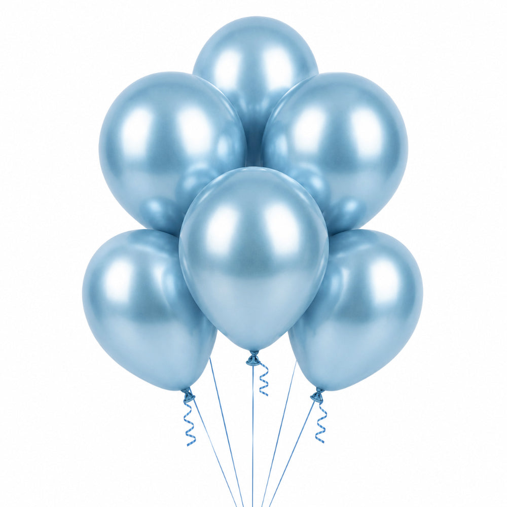 Latex Metallic Chrome Helium Balloon - Light Blue - 12 Inch