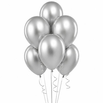 Latex Super Metallic Helium Balloon - Silver - 12 Inch
