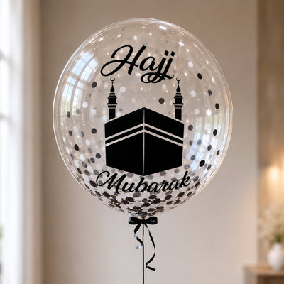Personalised Hajj Mubarak Confetti Balloon With Helium - Black And White