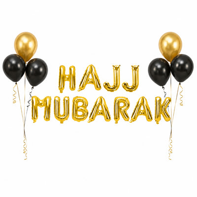Hajj Mubarak Letter Banner Balloon Set - Gold And Black Colour
