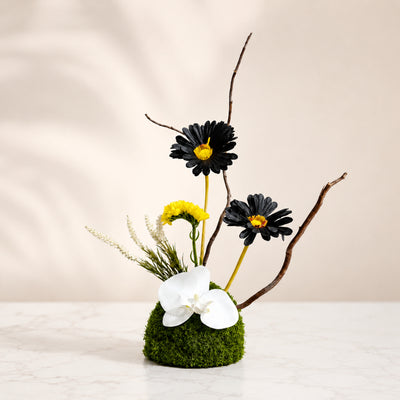 Minimalist Artificial Flower Arrangement With Moss Base