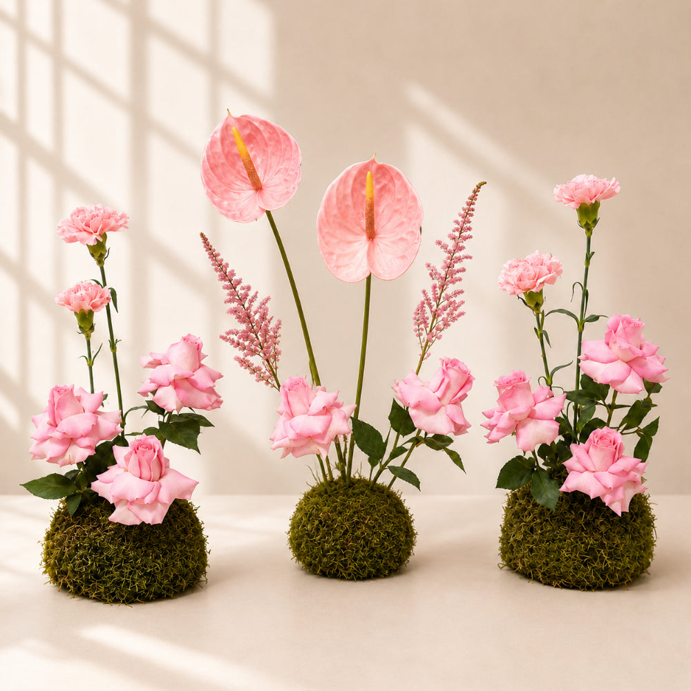 Blush Pink Anthurium & Rose Luxury Floral Arrangement Set