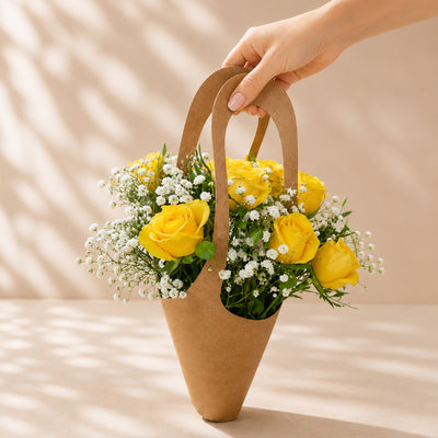 Yellow Rose Flower Arrangement in Kraft Paper Bag
