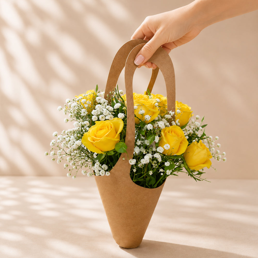 Yellow Rose Flower Arrangement in Kraft Paper Bag