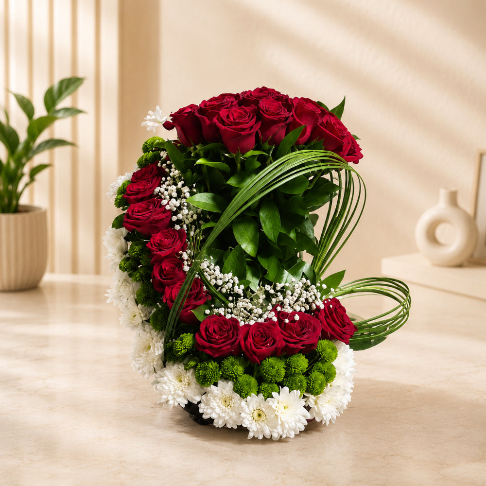 Premium Red Rose Heart Flower Arrangement