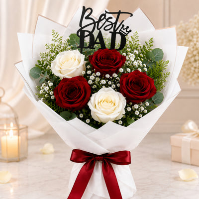 Father's Day Red And White Rose Flower Bouquet