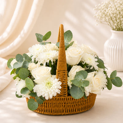 Elegant White Flower Basket Arrangement