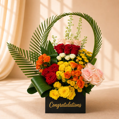 Elegant Congratulations Flower Box Arrangement
