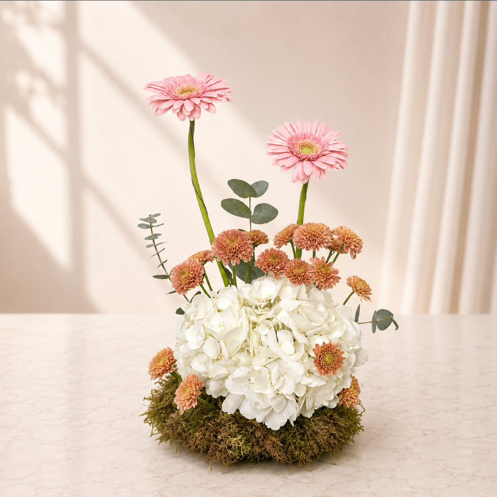 Hydrangea And Pink Gerbera Flower Arrangement