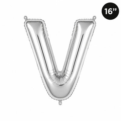 Party Decoration Alphabetic Letter V Foil Balloon - Silver Colour - 16 Inches