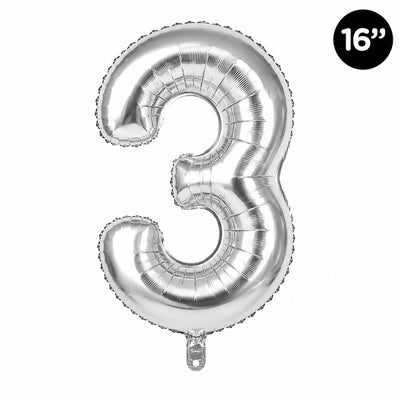 Happy Birthday Party Decoration Foil Balloon Number 3 - Silver - 16 Inch