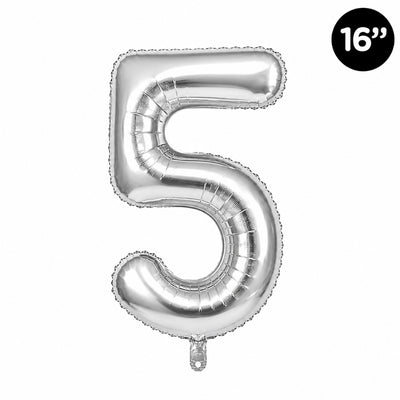 Happy Birthday Party Decoration Foil Balloon Number 5 - Silver - 16 Inch