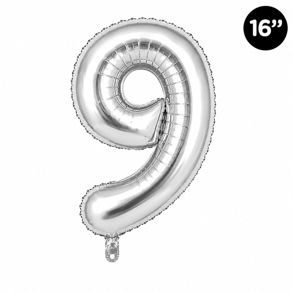 Happy Birthday Party Decoration Foil Balloon Number 9 - Silver - 16 Inch