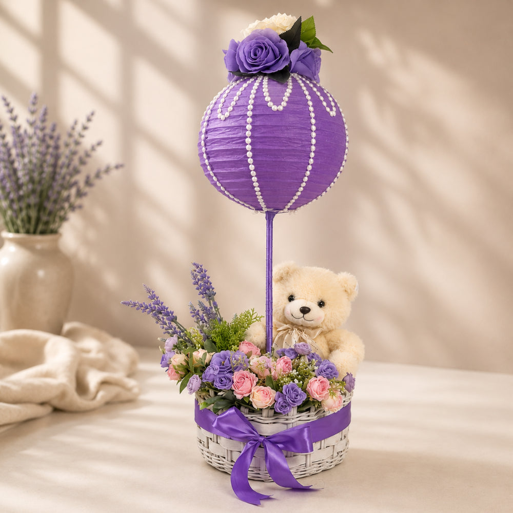 Artificial Floral Topiary With Teddy Bear