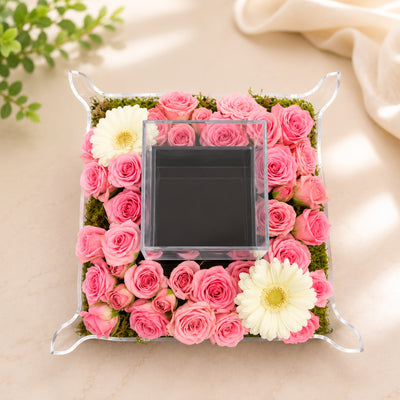 Luxury Pink Rose Acrylic Flower Arrangement With Ring Box