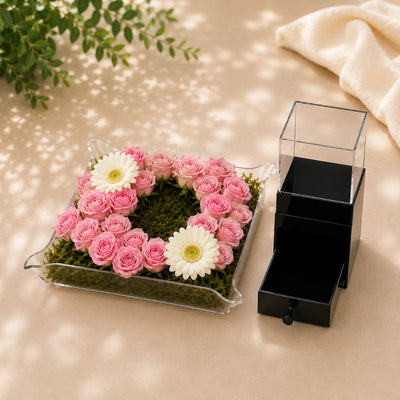 Luxury Pink Rose Acrylic Flower Arrangement With Ring Box