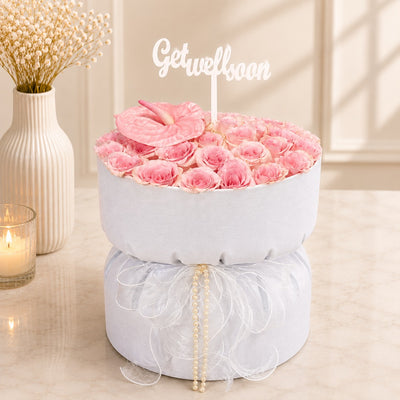 Pink Rose Get Well Soon Flower Bouquet - Fabric Bouquet