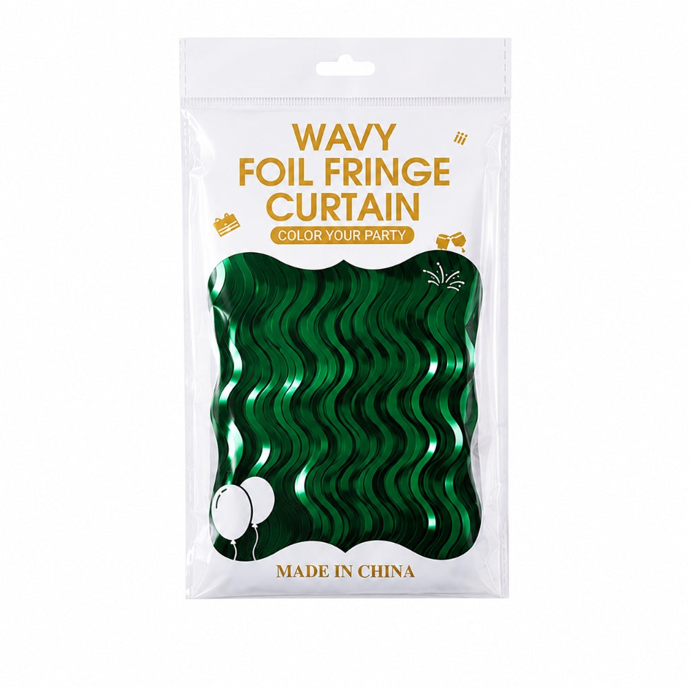 Wavy Tinsel Foil Fringe Curtain For Party Decoration - Metallic Green