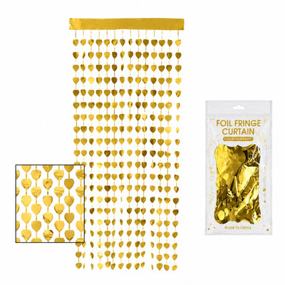 Heart Shape Foil Fringe Curtain For Party Decoration - Metallic Gold