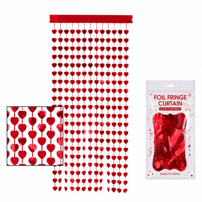 Heart Shape Foil Fringe Curtain For Party Decoration - Metallic Red