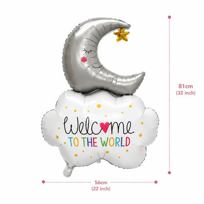 Moon & Cloud Welcome To The World Foil Balloon - Pack Of 1 (Uninflated)