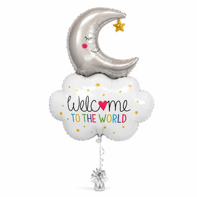 Moon & Cloud Welcome to the World Foil Balloon - Helium