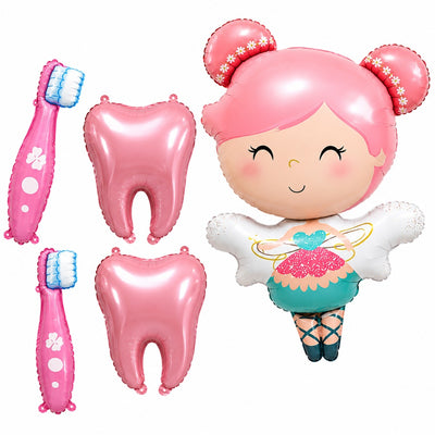 Kids Dental Celebration Foil Balloon Set - 1 Doll, 2 Teeth & 2 Toothbrushes (Uninflated)
