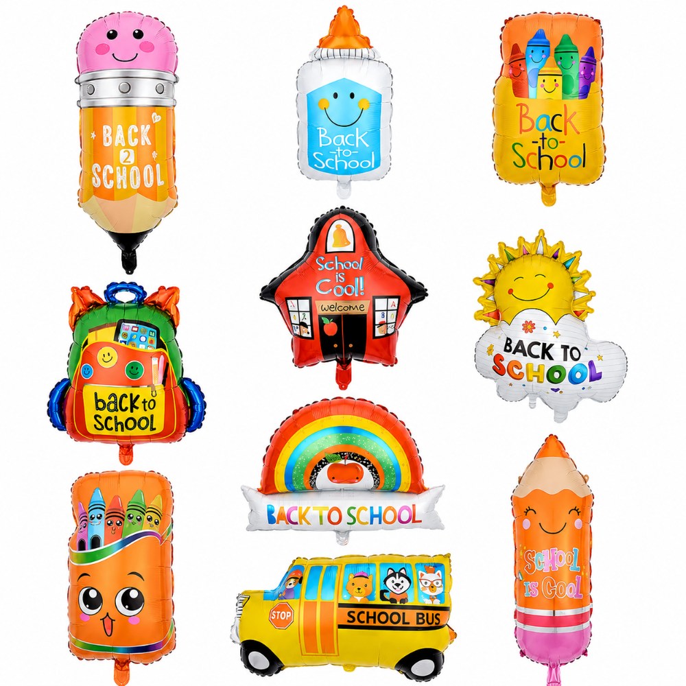 Back To School Foil Balloon Set - Assorted Designs - Pack Of 10 (Uninflated)
