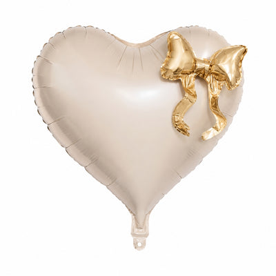 Heart Foil Balloon With Gold Bow - Champagne - 1 Piece (Uninflated)
