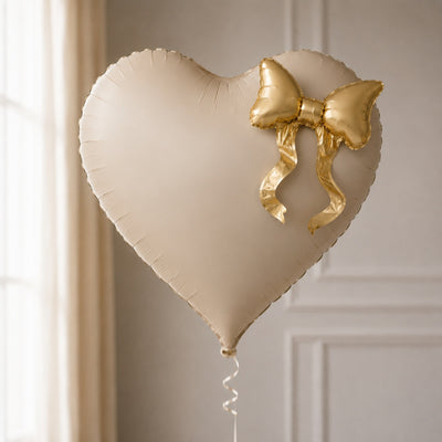 Heart Foil Balloon with Gold Bow - Champagne - 1 Piece - Helium