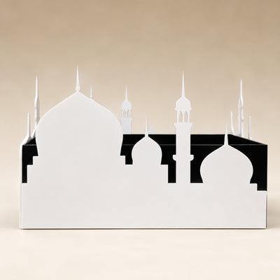Hajj Mubarak  Mosque Shaped Acrylic Box - White - 30X20X20 cm