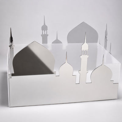 Hajj Mubarak  Mosque Shaped Acrylic Box - Silver - 30X20X20 cm
