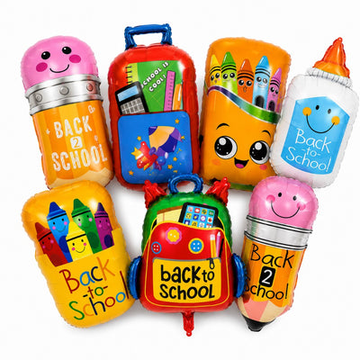 Back to School Foil Balloon Set - Assorted Designs - Pack of 7 (Uninflated)