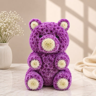 Purple Chrysanthemum Teddy Bear Flower Arrangement