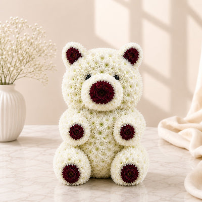 White Chrysanthemum Teddy Bear Flower Arrangement