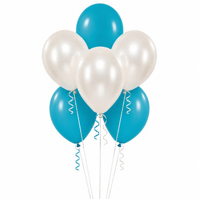 Sempertex Helium Balloon Combo Set - Caribbean Blue And Satin Pearl - 6 Pcs