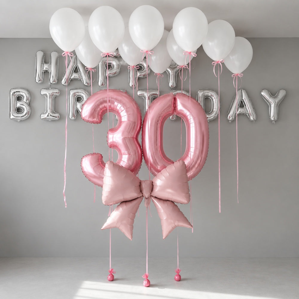 Happy Birthday  Party Decoration Balloon Arrangement - Pink And White