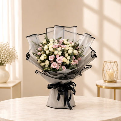 White & Blush Pink Rose Fresh Flower Bouquet