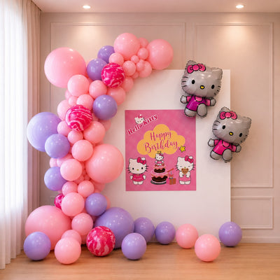 Hello Kitty Theme Happy Birthday Party Decoration Backdrop Balloon Arrangement