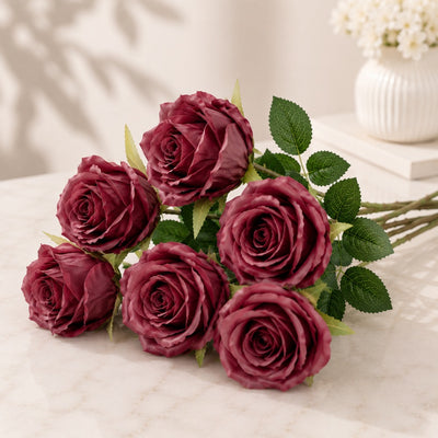 Artificial Burgundy Garden Rose - 1 Bunch