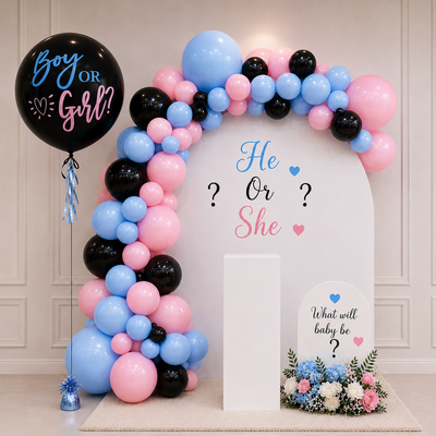 He Or She Gender Reveal Party Indoor Balloon Arch Arrangement