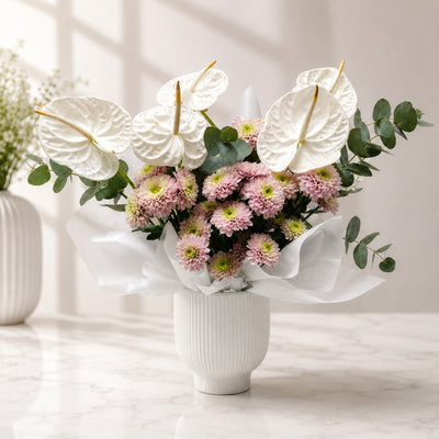 Luxury Fresh White Anthurium Vase Arrangement