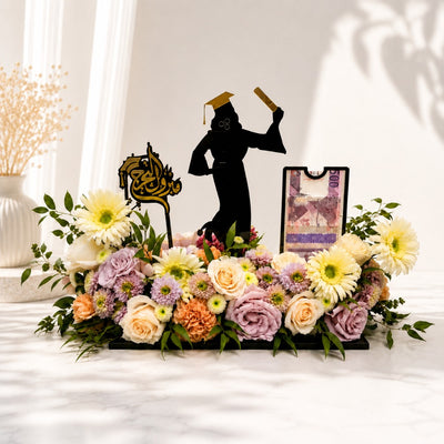 Premium Graduation Gift Flower Arrangement with Money Display