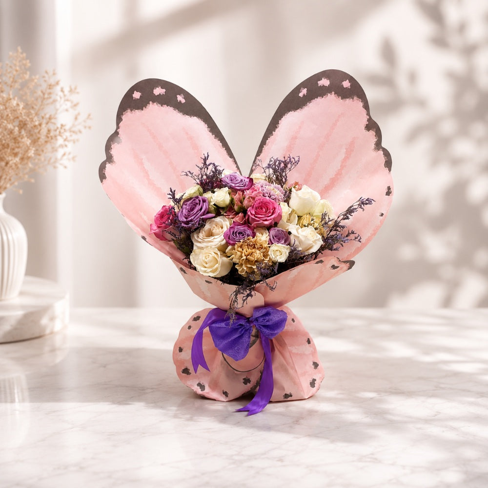 Elegant Butterfly Flower Bouquet with Roses