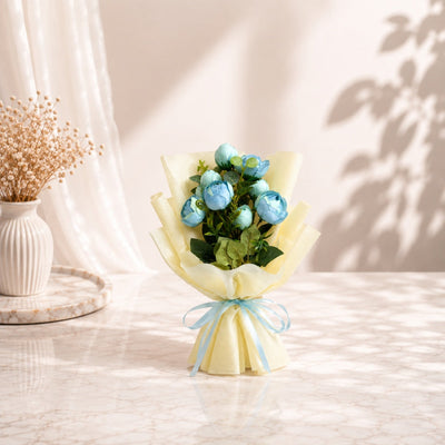 Elegant Artificial Mini Blue Floral Bouquet