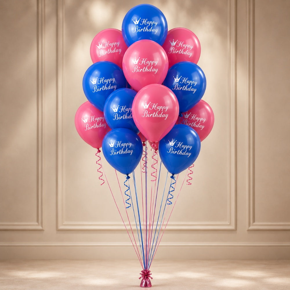 Happy Birthday Latex Helium Balloon - Blue And Pink - 12pcs