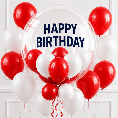 Happy Birthday Helium Bobo Balloon Set - Red And White - 23pcs