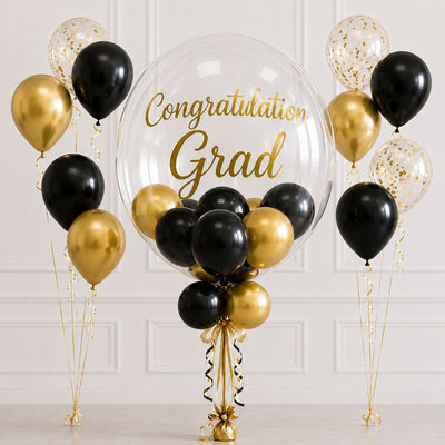 Congratulation Grad Helium Balloon Set - Gold And Black - 23pcs