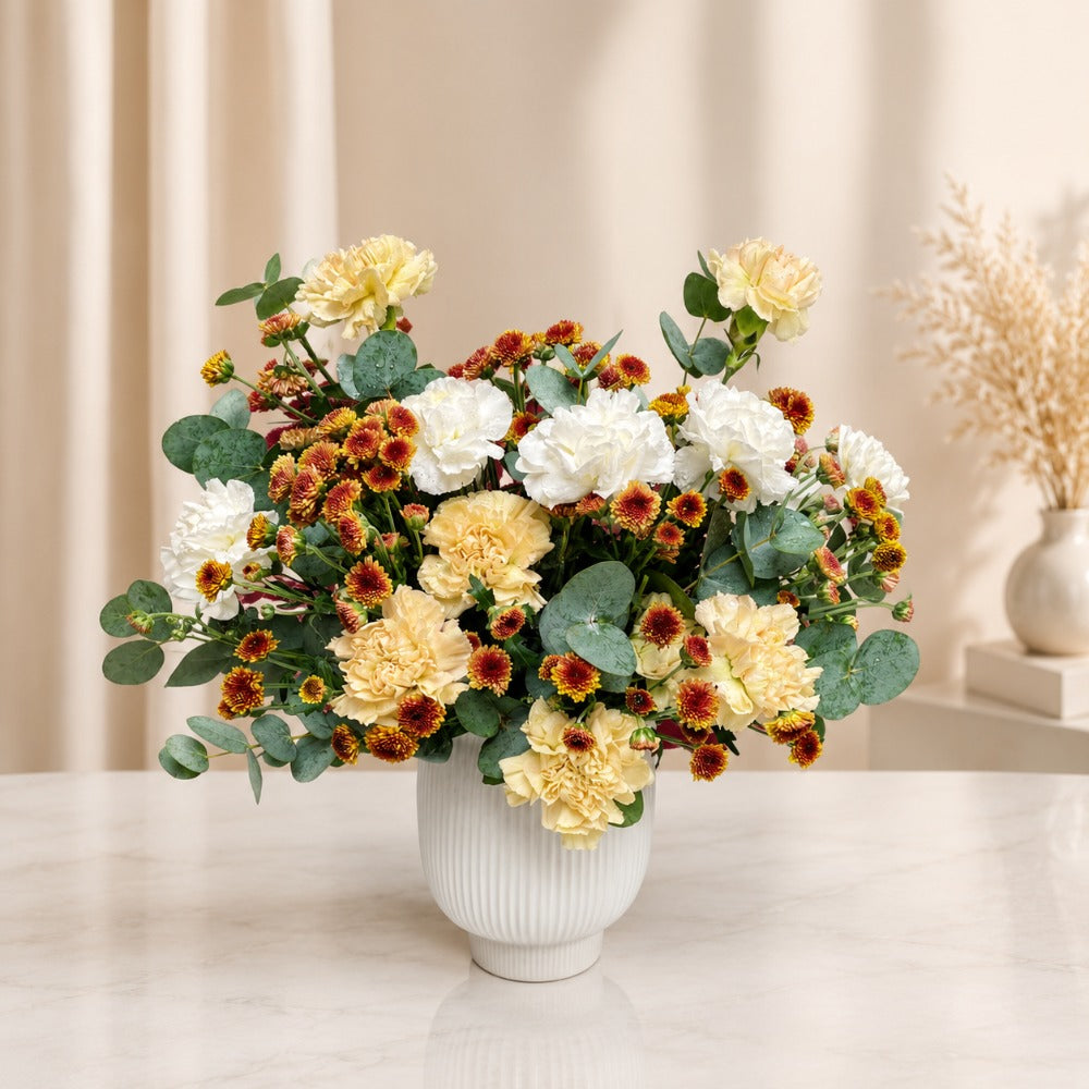 Elegant Mixed Carnation Flower Arrangement in Ceramic Vase